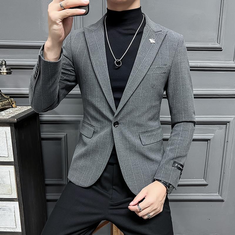 Premium Casual Striped Men's Fashion Slim Suit Commuting Fashion Single-piece Blazer