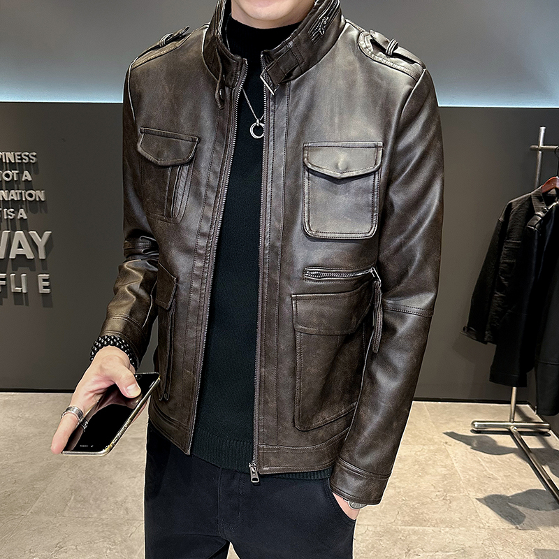 Autumn and winter new men's motorcycle PU leather jacket leather jacket for men