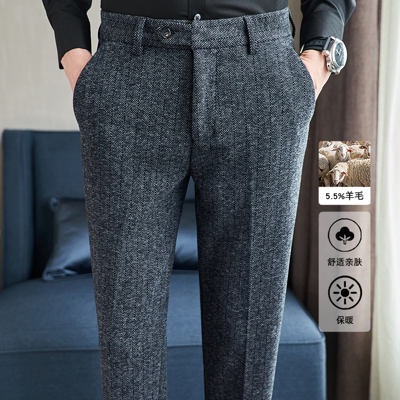 Winter wool woolen trousers brushed casual pants warm black