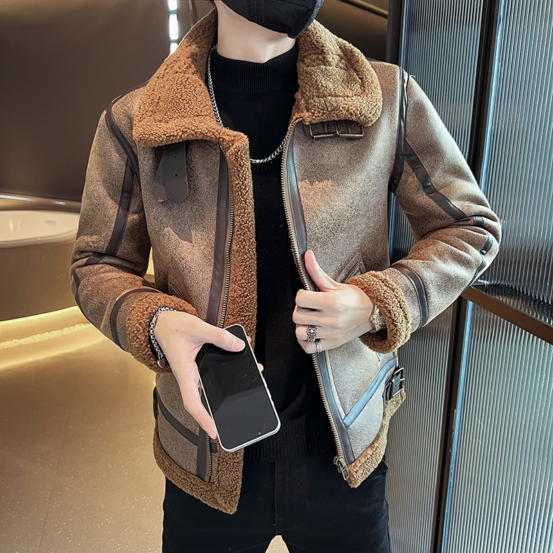 Autumn and winter men's fur one-piece jacket men's coat thickened top