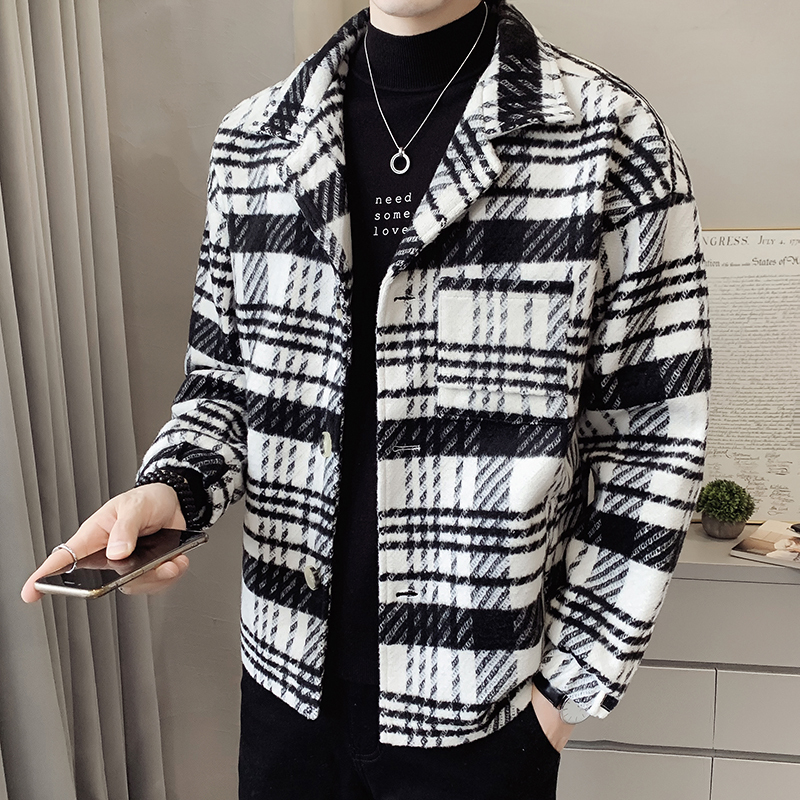 Plaid windbreaker jacket men's short spring and autumn casual clothes design high-end jacket trend