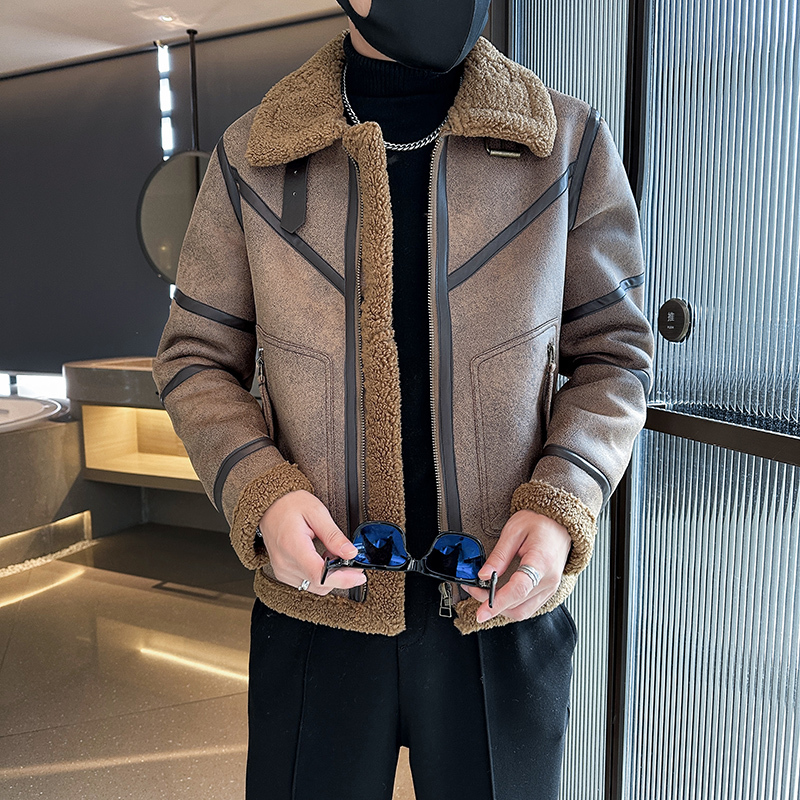 Autumn and winter men's fur one-piece jacket men's coat thickened top
