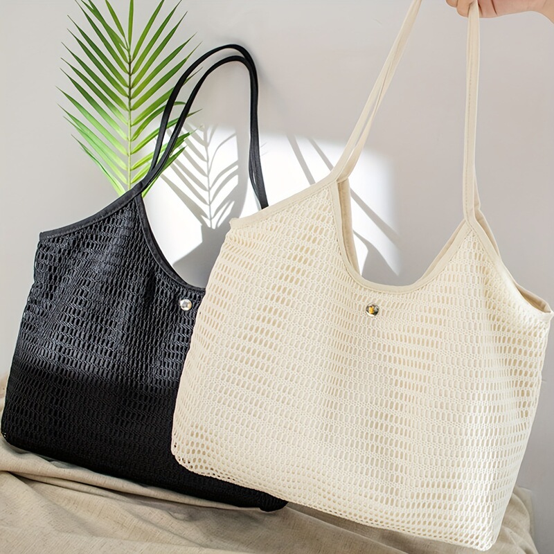 2024 Korean version ins canvas beach bag for women small fresh large capacity fishnet bag tote bag portable shoulder bag purchase