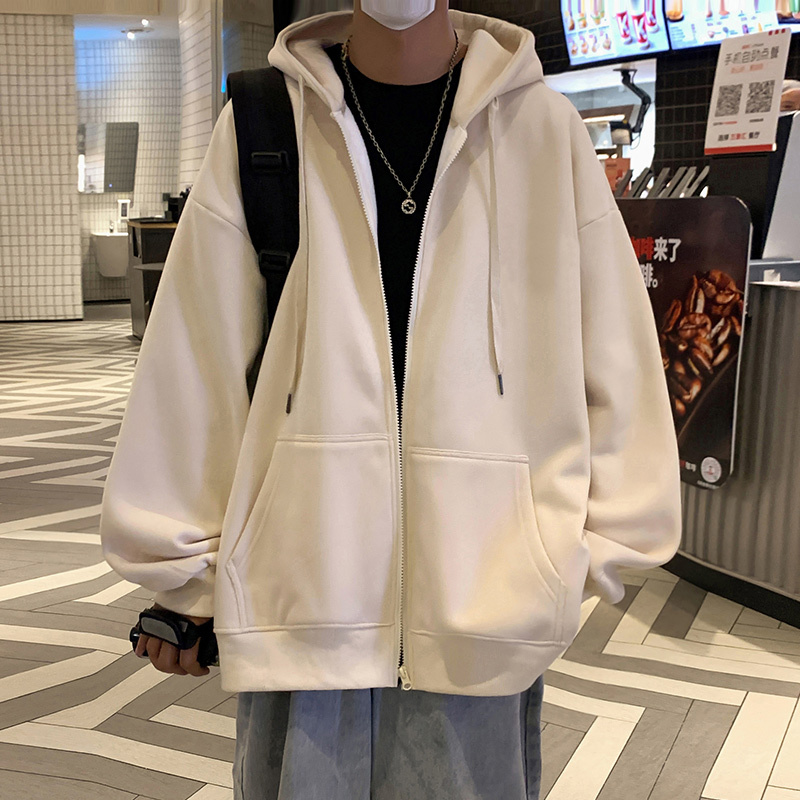 Autumn and winter 66% cotton solid color hooded zipper cardigan sweatshirt retro solid color jacket