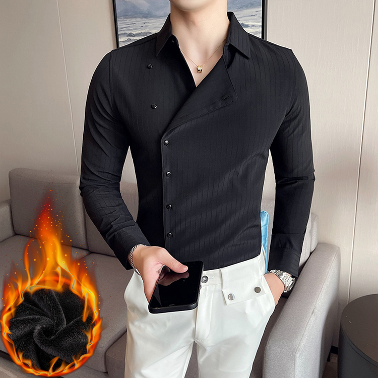Autumn and winter men's velvet shirt British casual warm shirt personalized placket shirt A