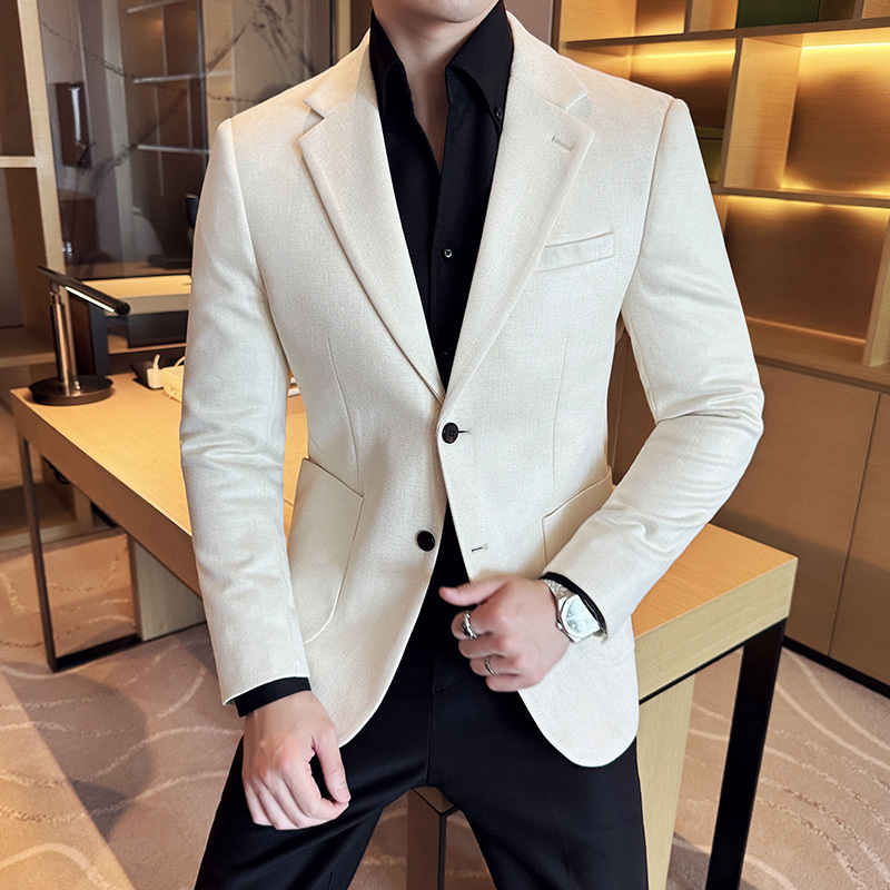 Korean style slim fit suede gilding striped suit jacket