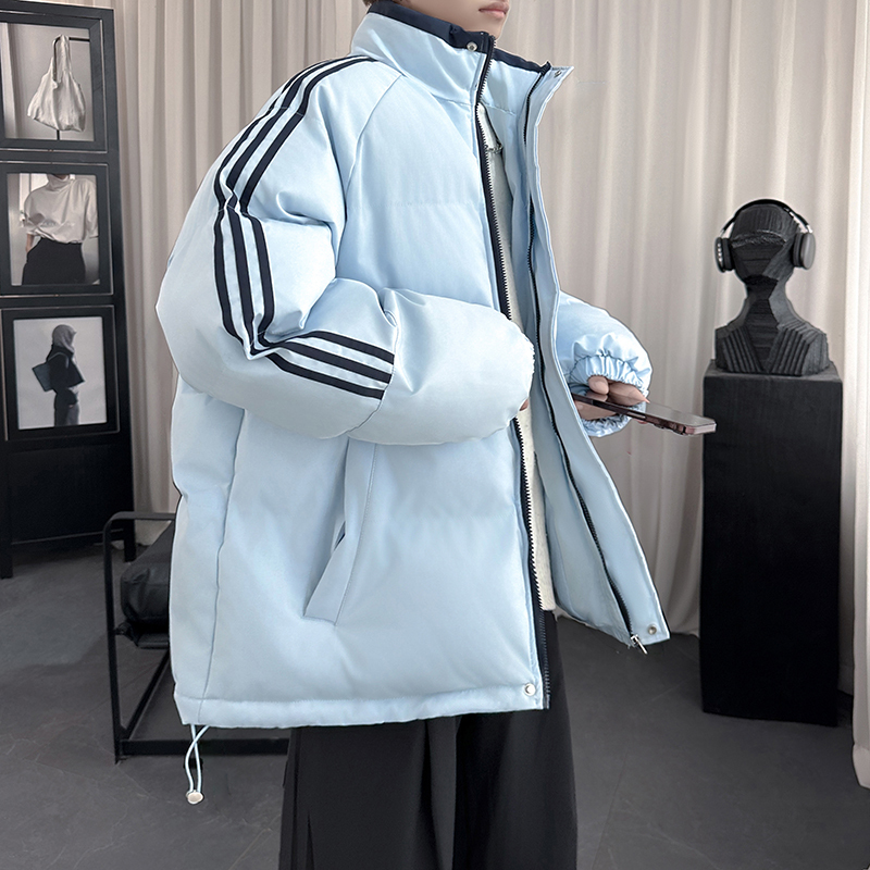 Three-pole stand-up collar cotton coat for men in autumn and winter thickened loose American retro high street cotton coat