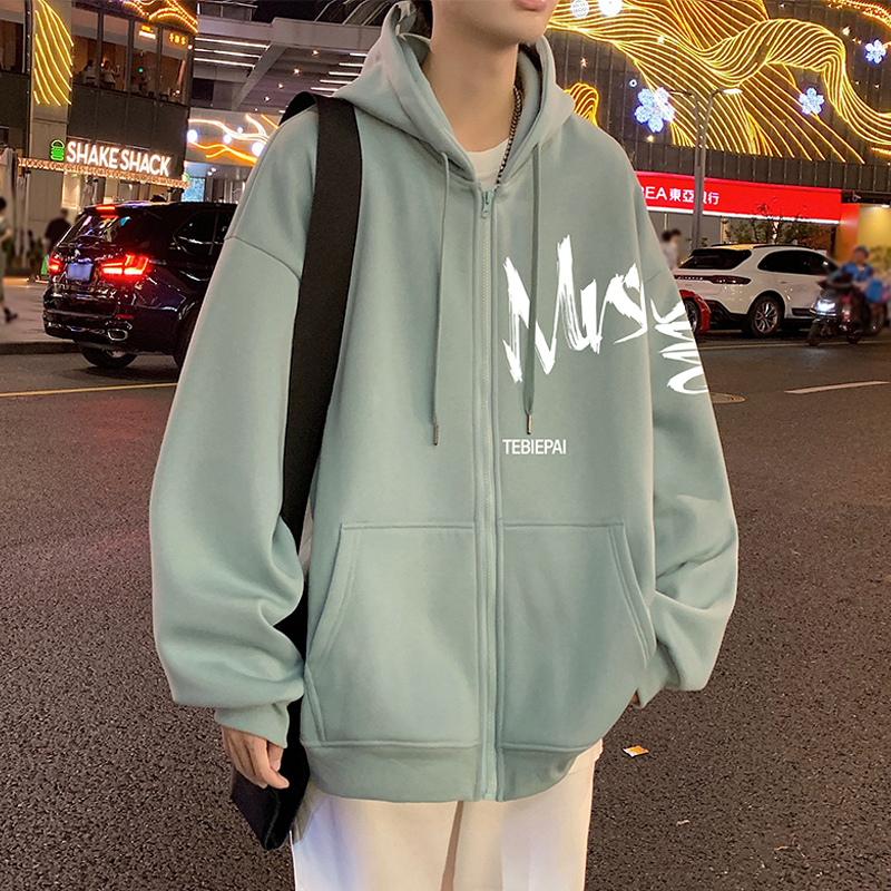 New 60% cotton cardigan sweatshirt letter casual hooded jacket loose couple coat