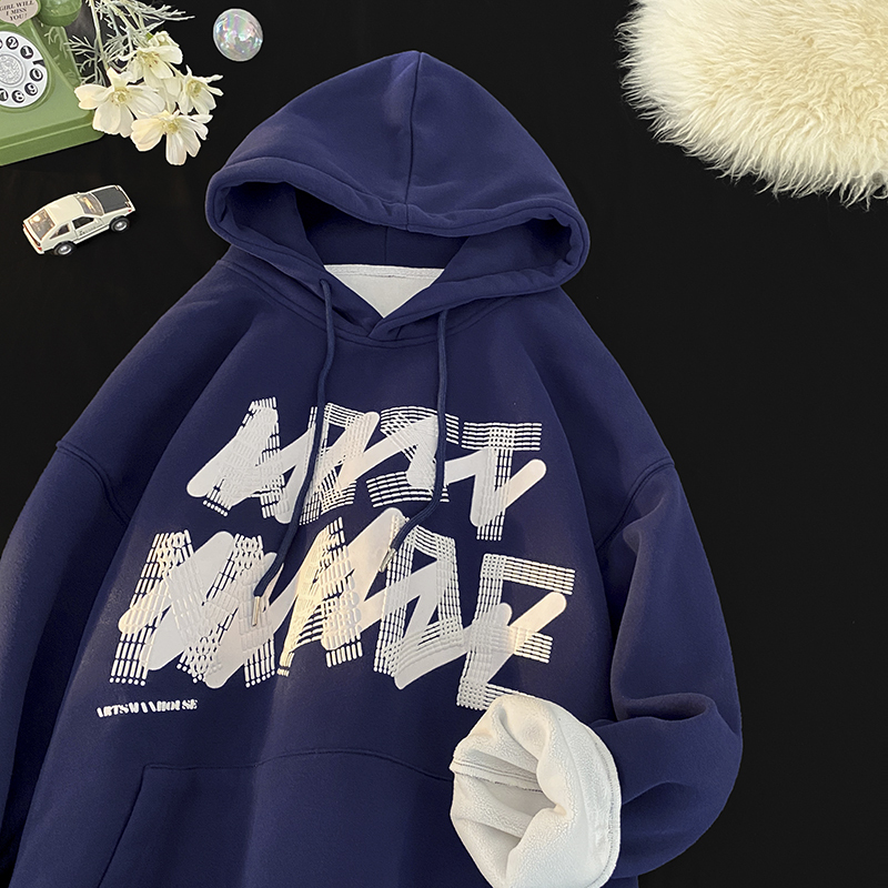 Hooded sweatshirt for men in autumn and winter new style American fashion brand heavy blur letter print