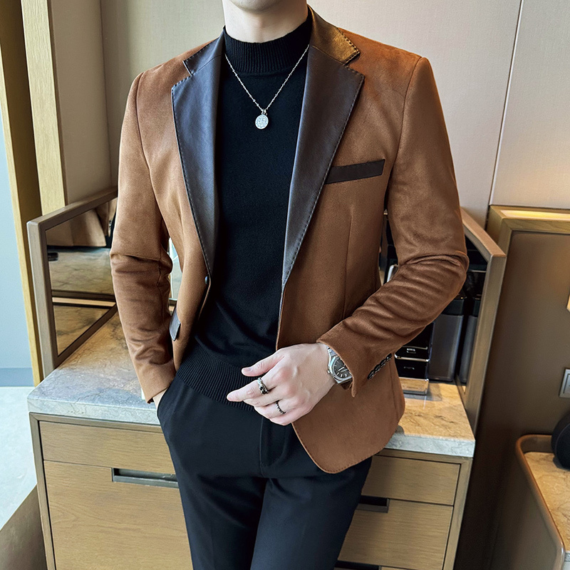 Suede and leather suit Korean style handsome and fashionable suit