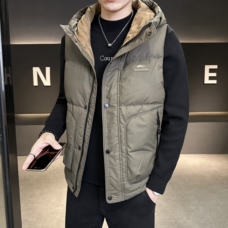 Short hooded down vest for men, casual Japanese bread coat, warm jacket and vest