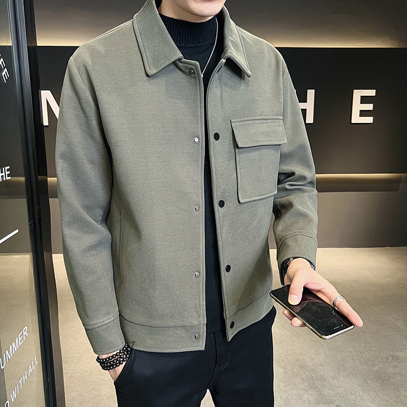 Autumn and winter men's all-match trendy and handsome solid color woolen jacket