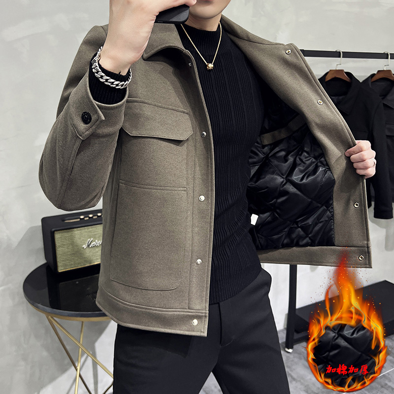Cotton thickened warm woolen suit jacket men's short suit jacket woolen coat