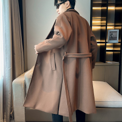 Shopkeeper style winter woolen coat long knee-length handsome windbreaker for men