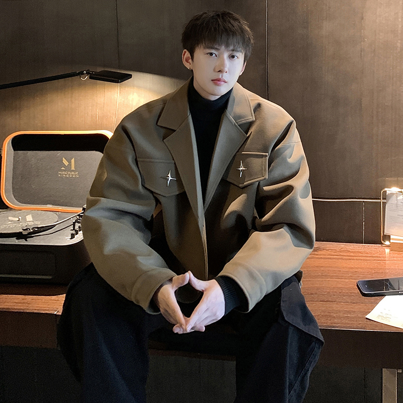 Loose woolen coat autumn and winter handsome men's jacket