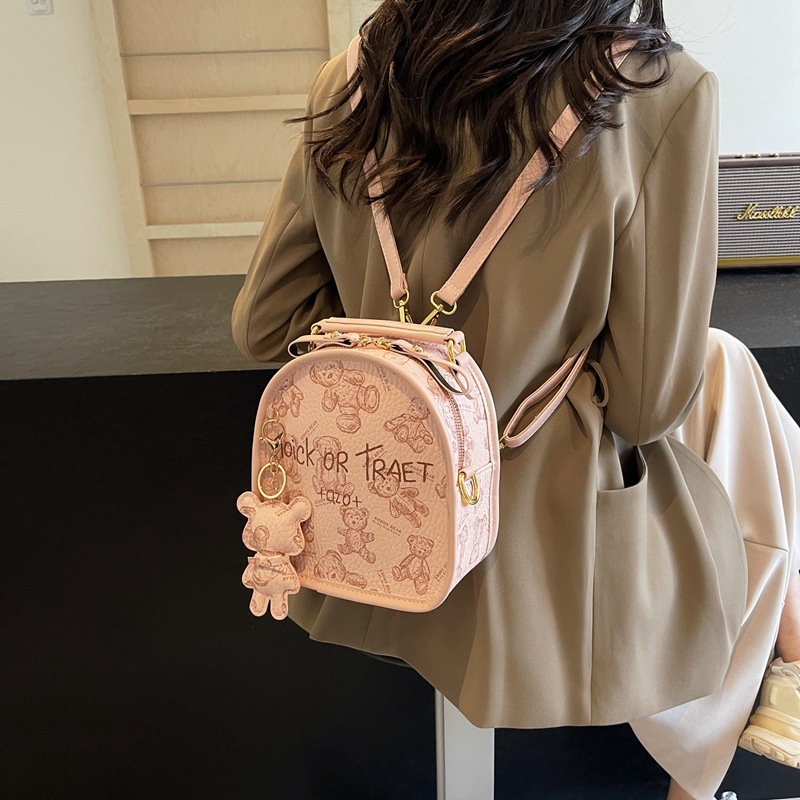 Mini small backpack for women 2024 new cartoon bear print girl small backpack multi-purpose single shoulder crossbody bag trendy