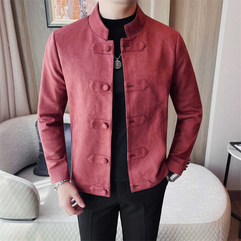 Chinese style Tang suit men's spring and autumn ancient style youth tunic suit stand collar jacket