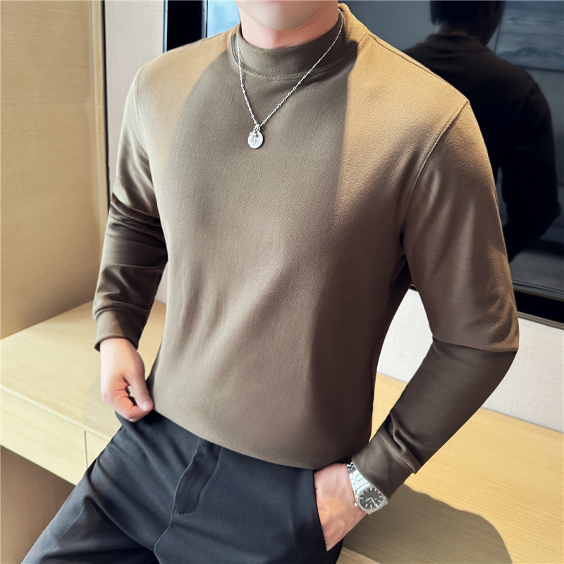 Antibacterial and static-resistant half-high collar thickened double-sided German velvet long-sleeved T-shirt skin-friendly base T-shirt