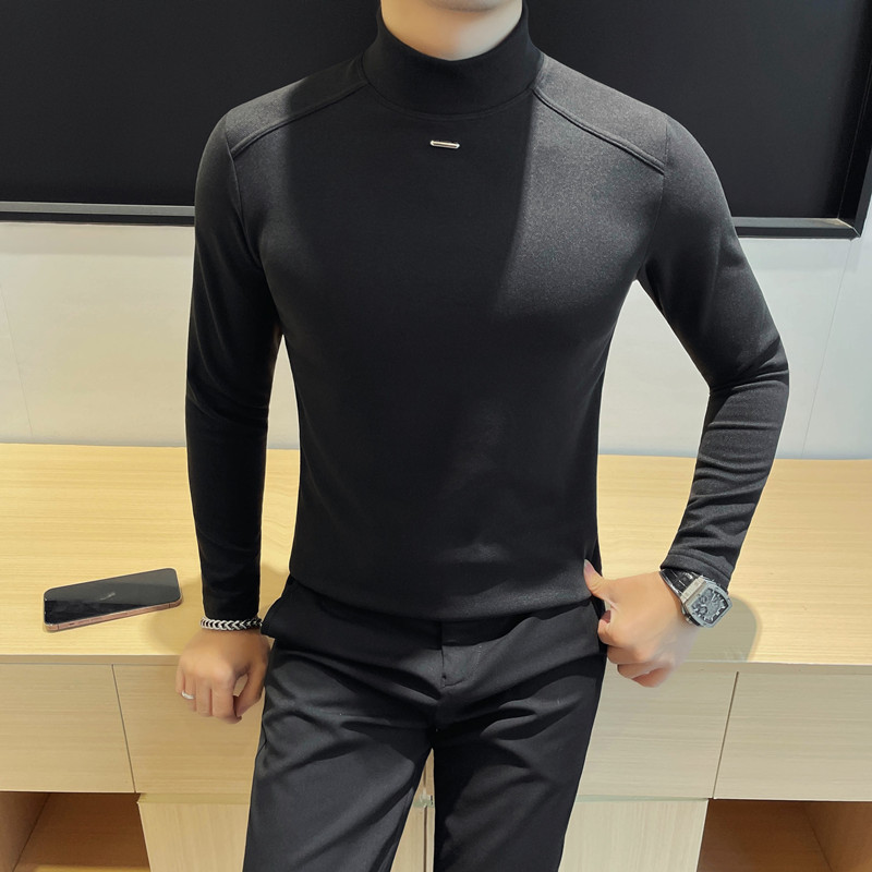 German velvet bottoming shirt men's autumn and winter new half turtleneck double-sided velvet solid color versatile T-shirt