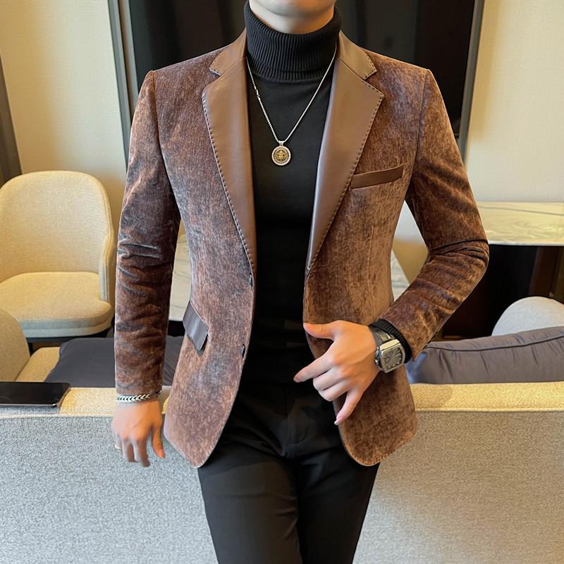 Leather blazer men's autumn and winter new slim casual trendy men's blazer