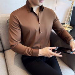High-end high-quality fabric one-collar shirt men's long-sleeved seamless taped stretch drape shirt