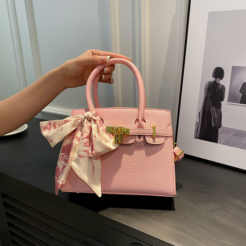 Hand-held Kelly bag, new large-capacity shoulder crossbody bag, silk scarf, platinum wedding bag, European and American fashion and trendy