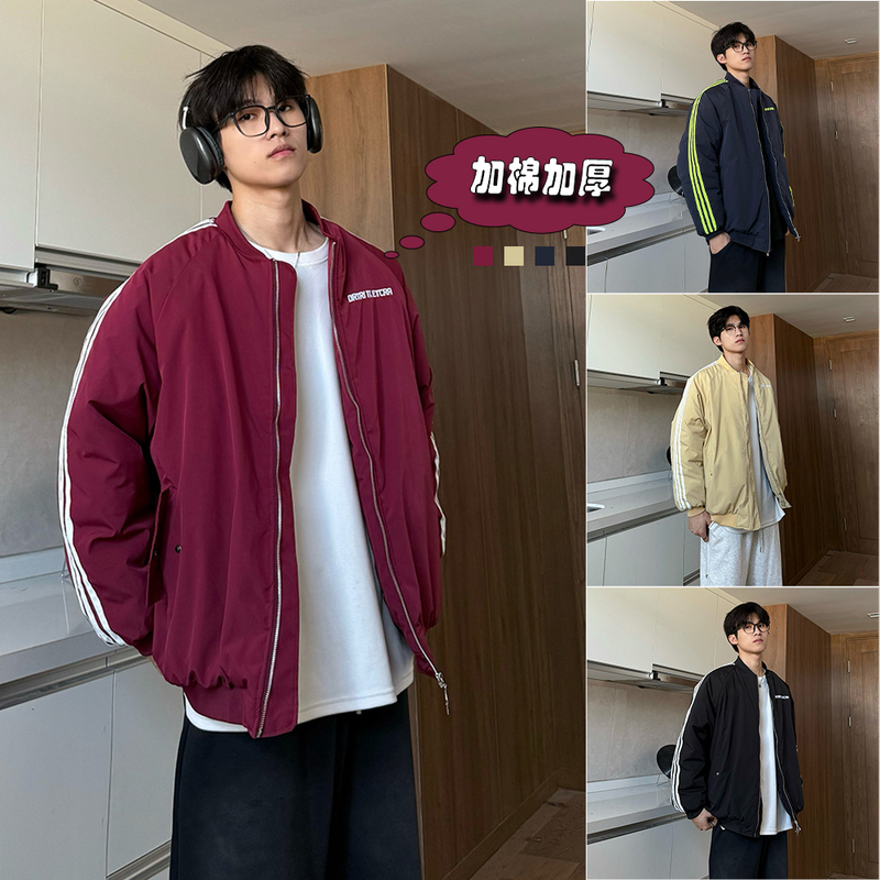 Heavy embroidery three stripes baseball jersey cotton jacket