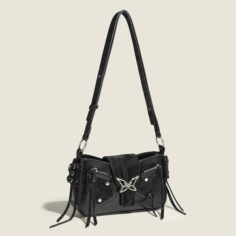Korean niche motorcycle bow bag for women 2024 new fashion small square bag sweet cool hot girl style single shoulder crossbody bag