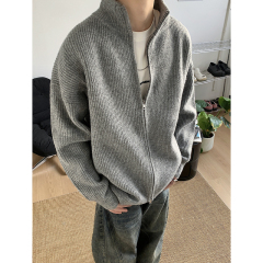 Casual high quality live broadcast quality double zipper puller with wool solid color sweater cardigan