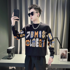 Live broadcast main style autumn and winter all-match letter sweater for men and popular social boys