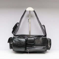 24 New Superbusy Shoulder Bag Large Capacity Multifunctional Pocket Motorcycle Bag First Layer Cowhide Underarm Bag