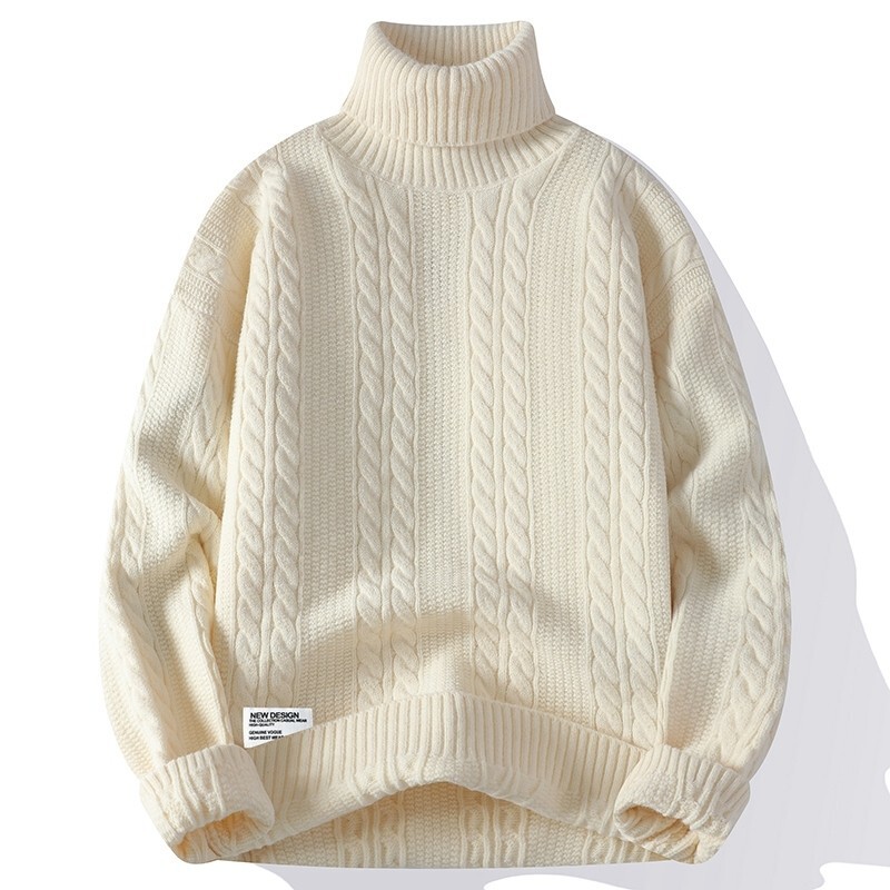 Autumn and winter fashion high collar solid color twist sweater men's simple knitted bottoming shirt
