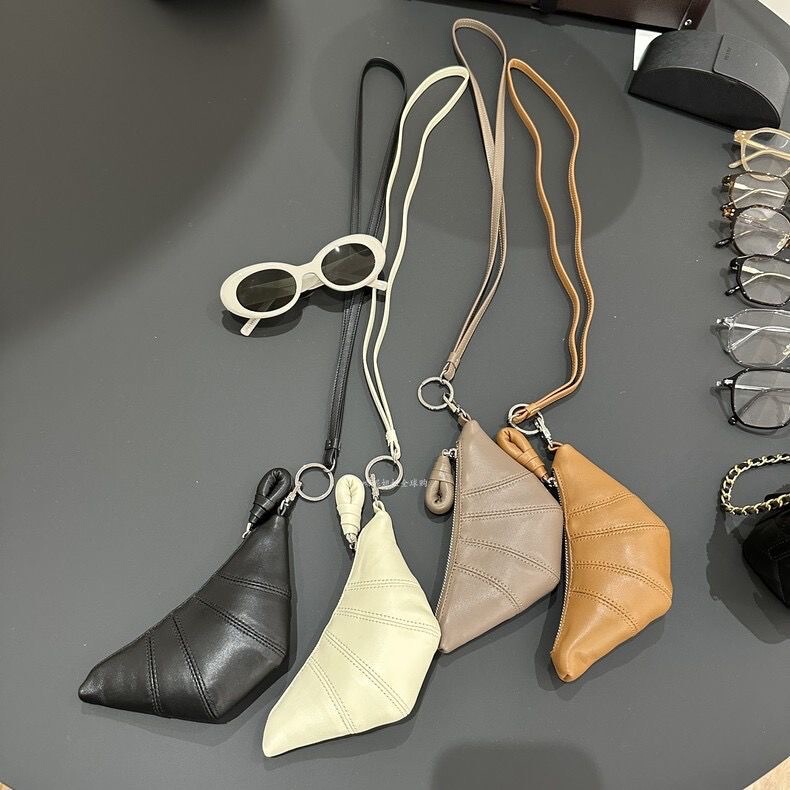 2024 Korean version niche design soft leather mini croissant retro exquisite hand-held lanyard coin purse