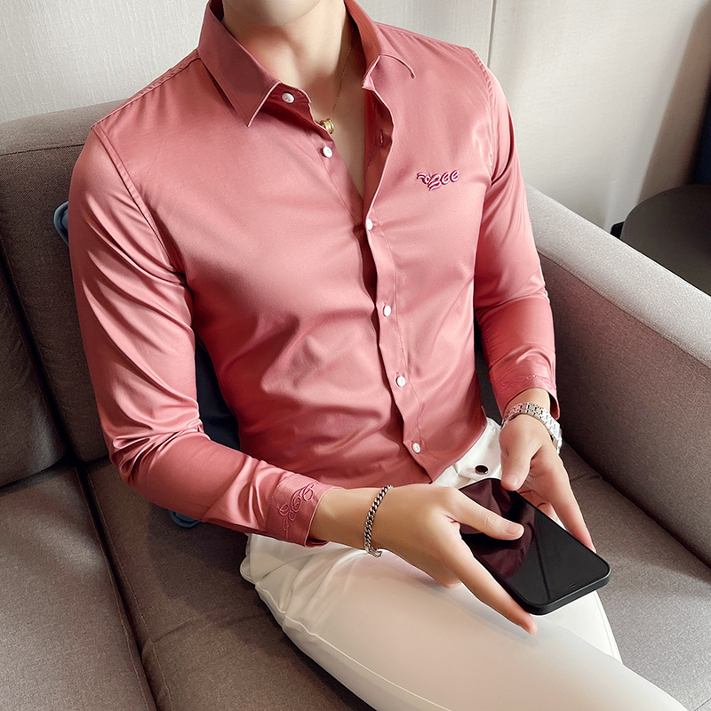 Four seasons men's solid color long-sleeved shirt, fashionable light luxury quality shirt, slim style, in stock all year round BF02-P55