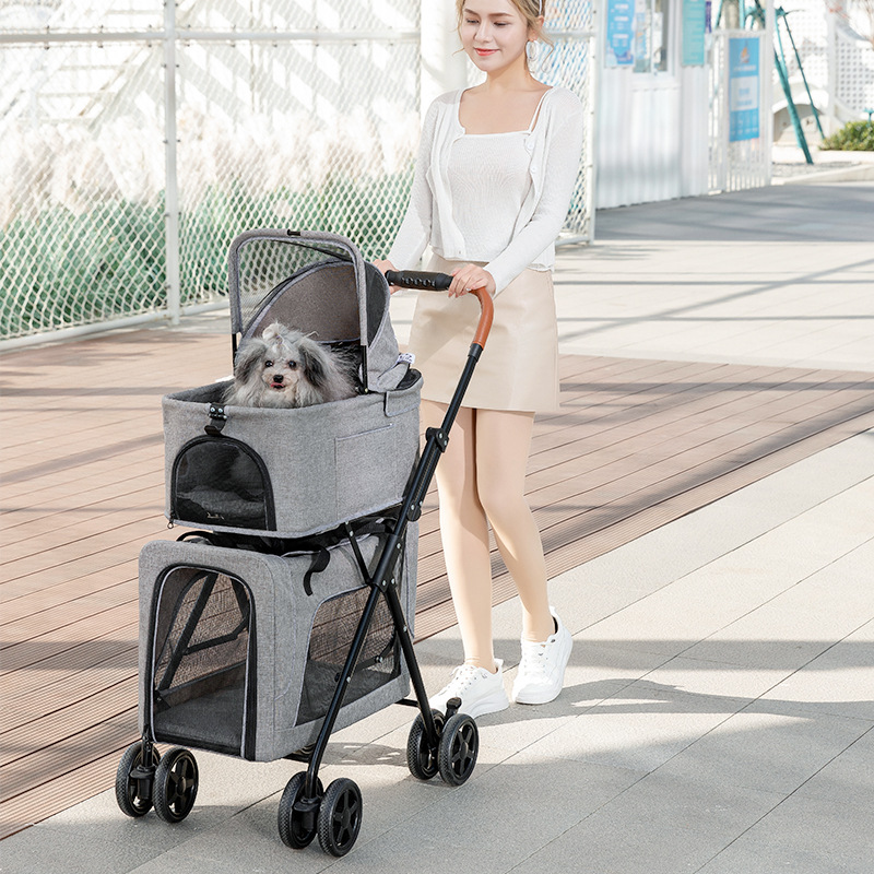 BELLO LD03F lightweight folding double-layer pet stroller, doggy pet, detachable separate cat cage