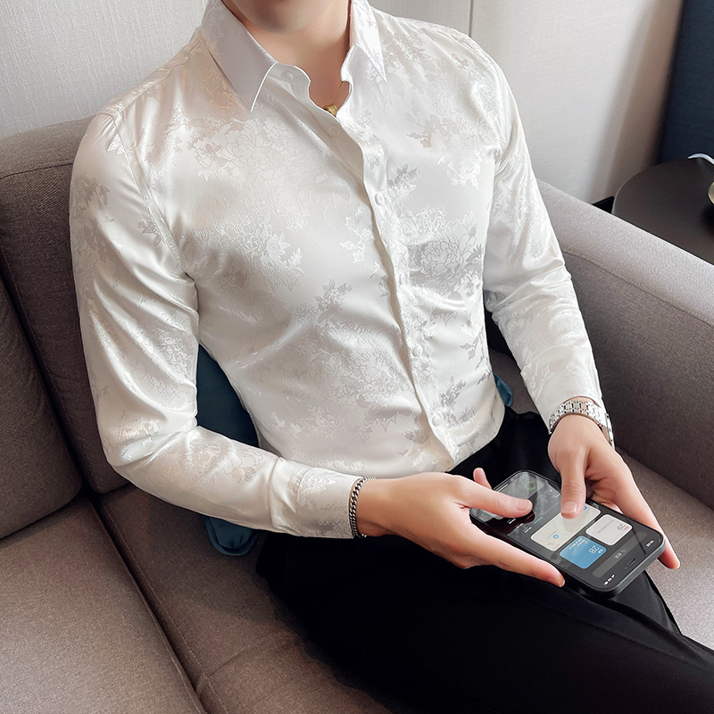Autumn men's printed long-sleeved shirts, fashionable quality shirts, slim fit, all year round