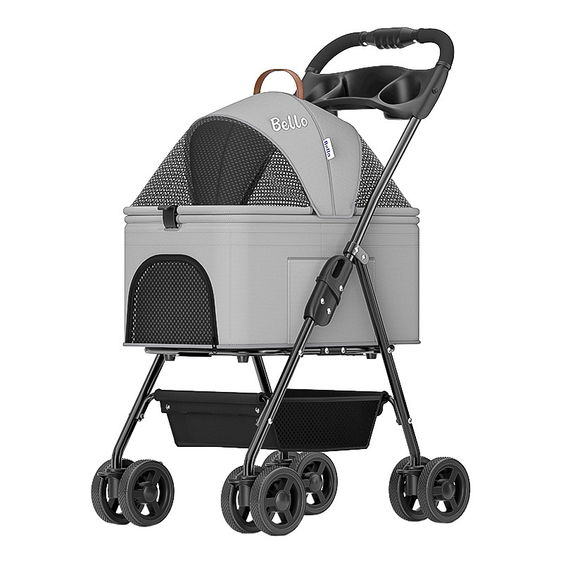 Bello SP02F2K four-wheel universal dog stroller with separate car bag, pet stroller for cats and dogs