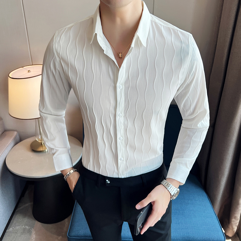 Autumn new men's striped long-sleeved shirts, fashionable, light luxury quality shirts, slim fit, all year round