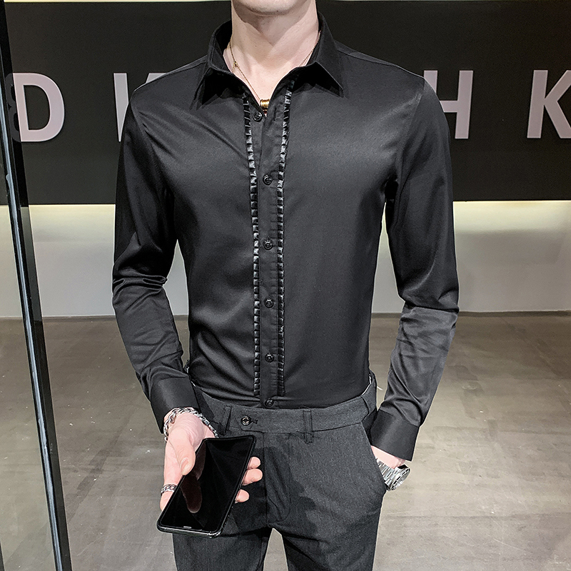 Spring new men's long-sleeved shirt solid color shirt British style slim long sleeve