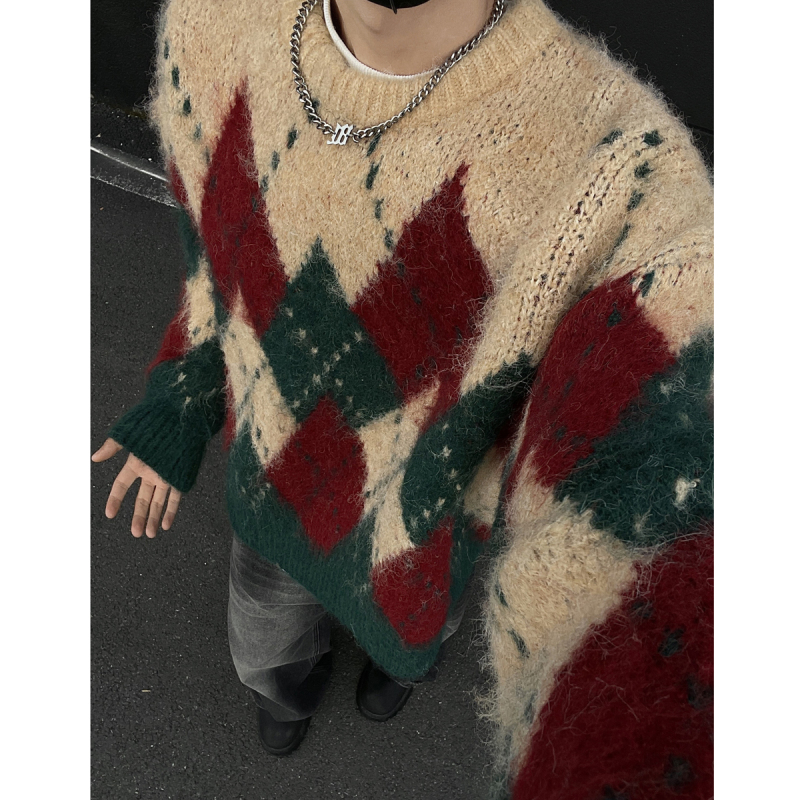 Black Wall 7 Christmas Black Label Sweater Men's Winter Loose Casual Lazy Style Sweater