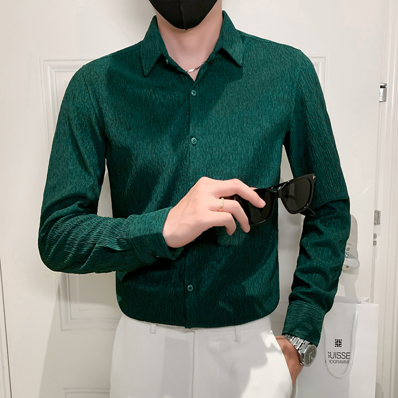 Autumn new men's personalized long-sleeved shirts, fashionable, light luxury quality shirts, slim fit, all year round