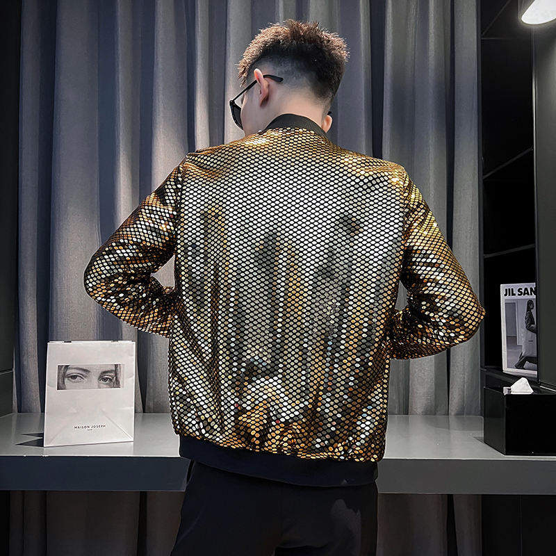 Spring and summer boys' personalized fashion sun protection clothing, nightclub trendy men's thin jacket, gold sequin performance clothing