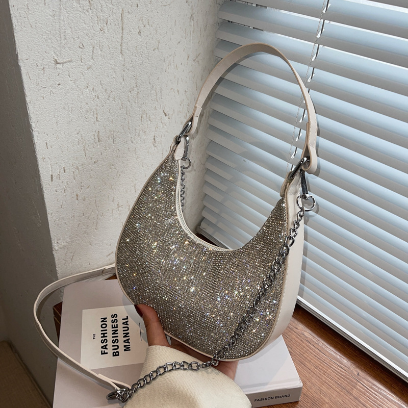 Niche popular underarm bag women's bag new trendy Korean version fashion Internet celebrity bright diamond chain shoulder crossbody bag