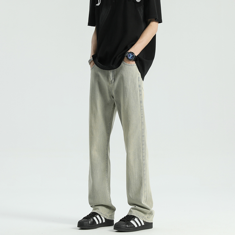 American style high-street jeans for men in autumn trendy straight-cut handsome washed slightly flared long pants