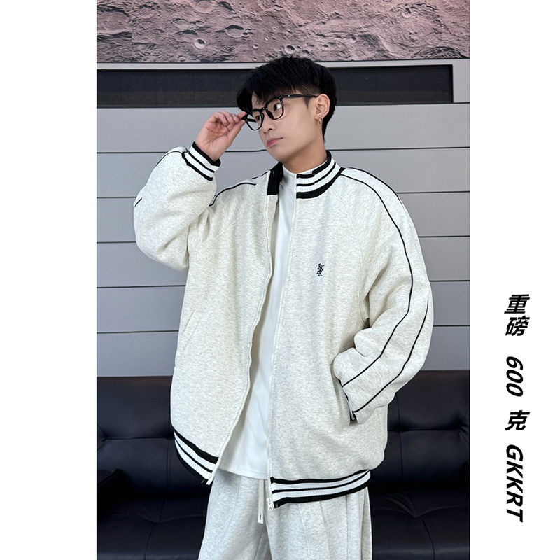 :High quality winter baseball uniform 500g lamb wool American stand collar casual lazy couple cotton coat