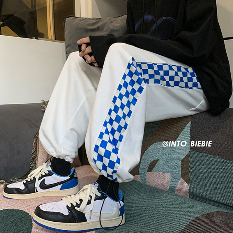 Spring new checkerboard patchwork sweatpants