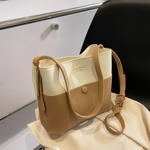 Korean style large-capacity contrasting color bucket bag for women new spring shoulder crossbody bag versatile commuter tote bag