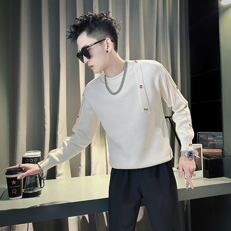 High-end buttoned sweater for men, trendy brand slim fit inner sweater, versatile knitted bottoming shirt for autumn and winter