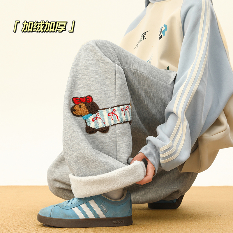 American dachshund plus velvet scimitar sweatpants for men and women in autumn and winter thickened outer wear niche slightly flared wide-leg pants