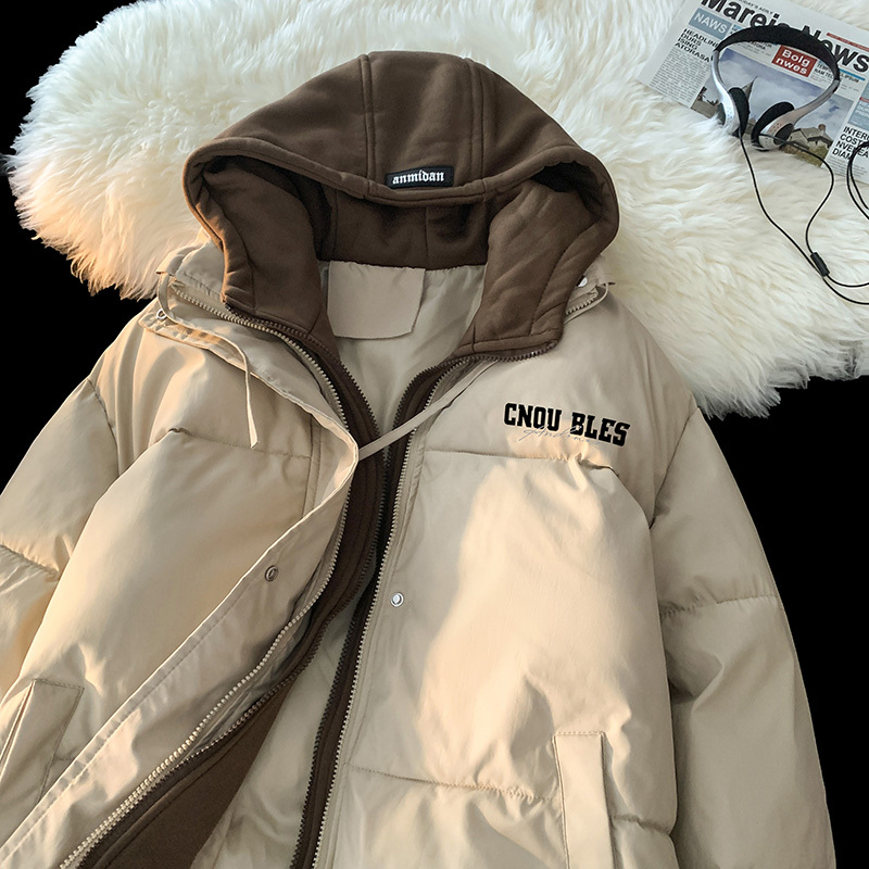 Blanket loose bread coat hooded fake two-piece cotton coat coat couple cotton coat men
